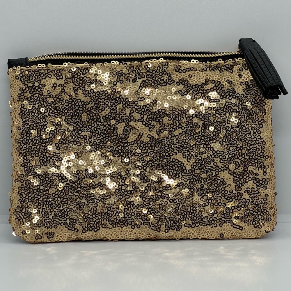 Ipsy gold sequin makeup bag, cosmetic case with zipper brand new